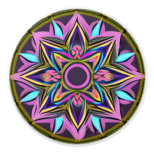 Black Purple Pink and Blue Mandala Ceramic Knob