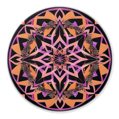 Black Purple Pink and Orange Mandala Ceramic Knob