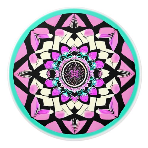 Black Purple Pink and Teal Mandala Ceramic Knob