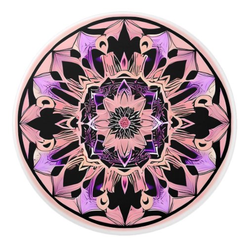 Black Purple Pink and Teal Mandala Ceramic Knob
