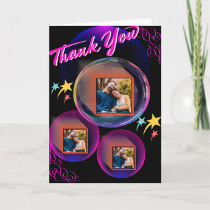 Black, Purple Pink Couple Elegant 3 Photo Collage  Letterpress Thank You Card