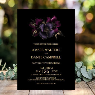 Black Purple Pink Floral Wedding Invitation