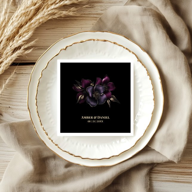 Black Purple Pink Floral Wedding Napkins (Creator Uploaded)