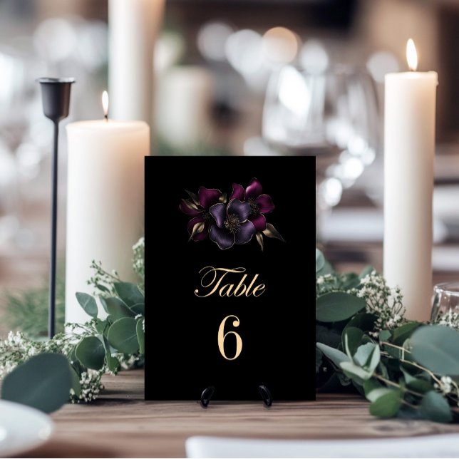 Black Purple Pink Floral Wedding Table Number (Creator Uploaded)