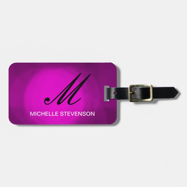 Black Purple Pink Monogram Customize Luggage Tag (Front Horizontal)