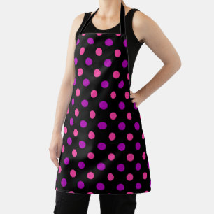 Black Purple Pink Polka Dots Pattern Apron