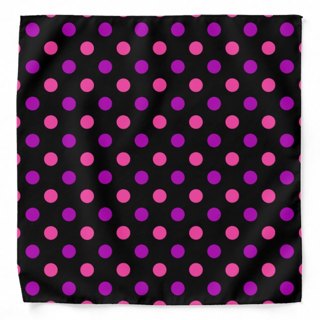 Black Purple Pink Polka Dots Pattern  Bandana (Front)