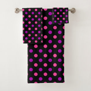 Black Purple Pink Polka Dots Pattern  Bath Towel Set