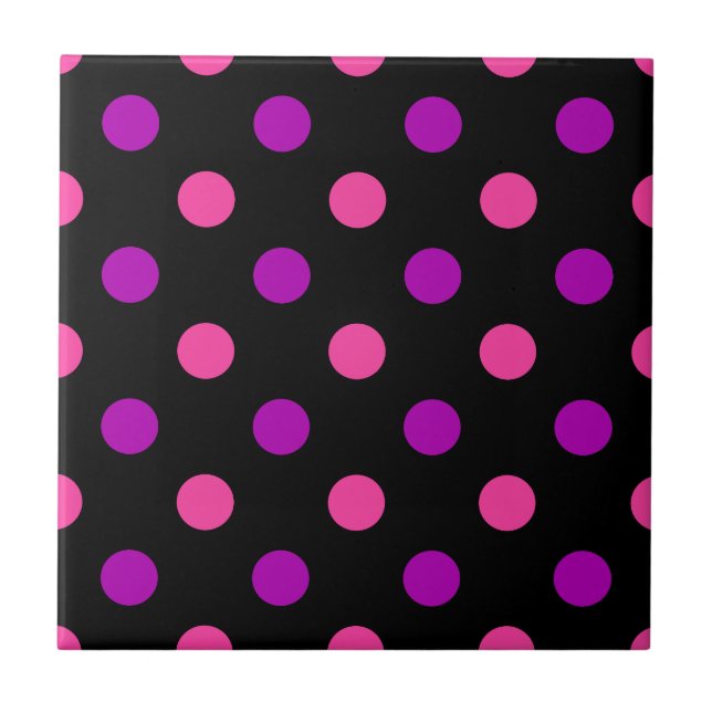 Black Purple Pink Polka Dots Pattern  Ceramic Tile (Front)