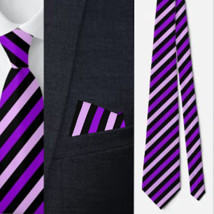 Black Purple Pink Stripes Abstract Pattern Neck Tie
