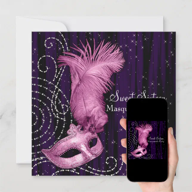 Black Purple Pink Sweet 16 Masquerade Party Invitation Zazzle