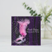 Black Purple Pink Sweet 16 Masquerade Party Invitation (Standing Front)