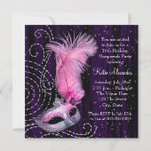 Black Purple Pink Sweet 16 Masquerade Party Invitation (Back)
