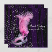 Black Purple Pink Sweet 16 Masquerade Party Invitation (Front/Back)