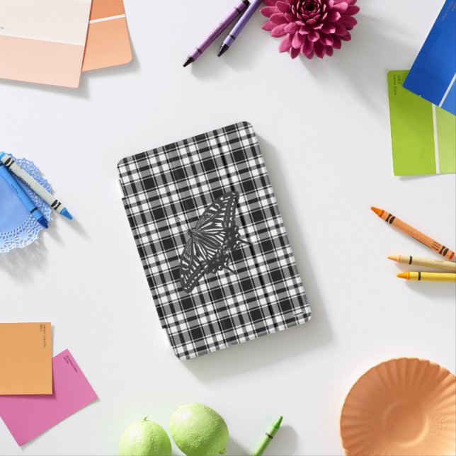 Black Purple Plaid Butterfly iPad Case HAMbyWG (In Situ)