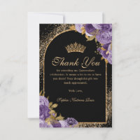 Black Purple Plum Gold Glitter Floral Quinceanera