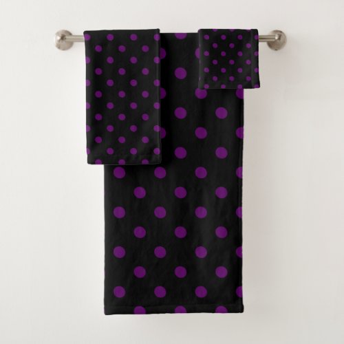 Black Purple Polka Dot Bath Towel Set