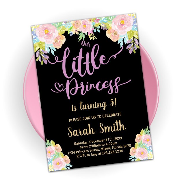 Black Purple Princess Birthday Invitations (Creator Uploaded)