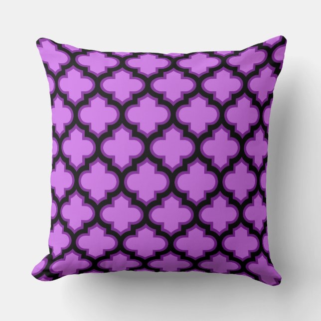 Black Purple Quatrefoil Trellis Pillow (Front)
