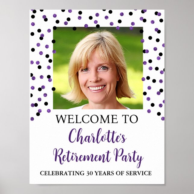 Black Purple Retirement Party 8.5x11 Photo Poster (Front)