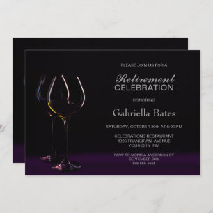 Black Purple Retirement Wine Glass Party Invitation