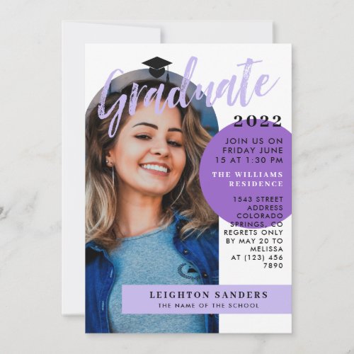 Black Purple Retro Arch Photo Graduation Invitation