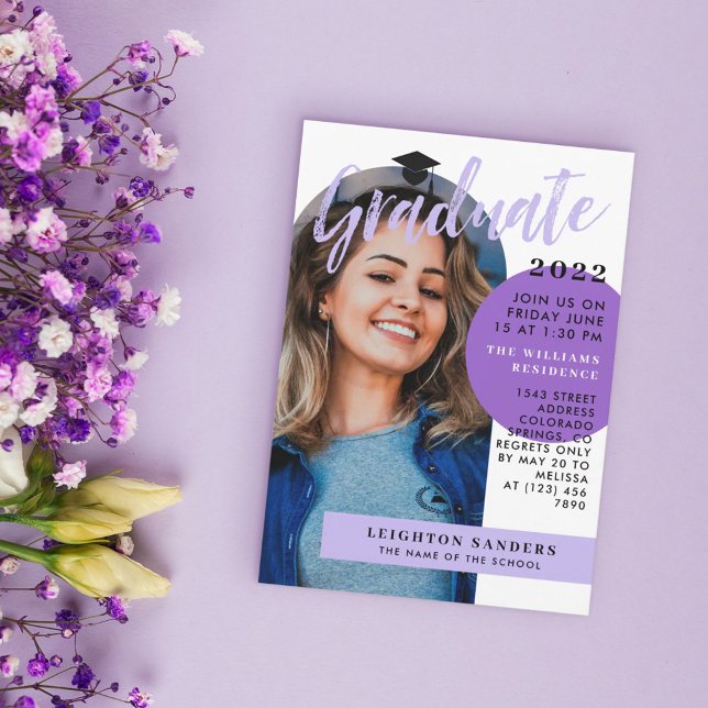Black Purple Retro Arch Photo Graduation Invitation (Creator Uploaded)