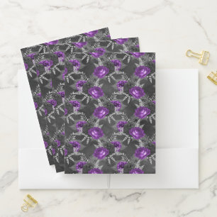 Black Purple Rose Elegant Silver Leaves Garden Pocket Folder