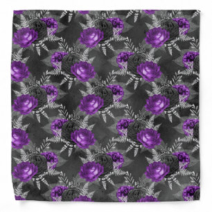 Black Purple Roses Silver Leaves Dark Garden Bandana