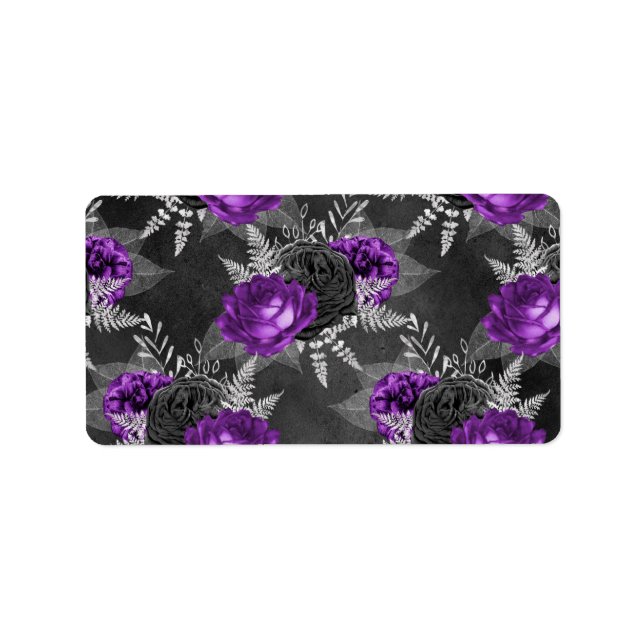 Black Purple Roses Silver Leaves Dark Garden Label (Front)