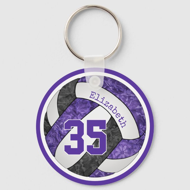black purple school team spirit girls volleyball keychain (Front)