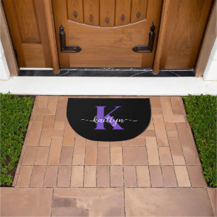 Black Purple Script Monogram Doormat