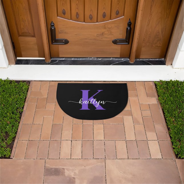 Black Purple Script Monogram Doormat (Outdoor)