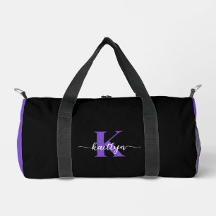 Black Purple Script Monogram Duffle Bag