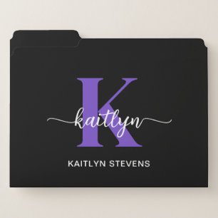 Black Purple Script Monogram File Folder