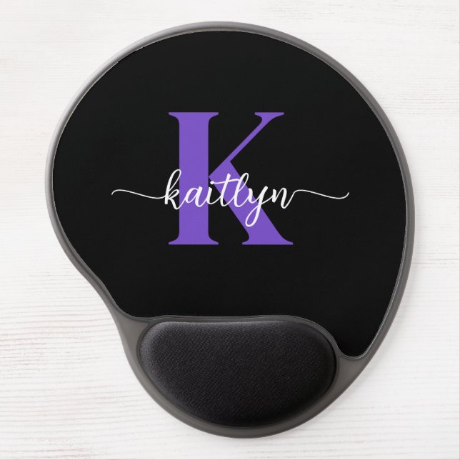 Black Purple Script Monogram Gel Mouse Pad (Front)