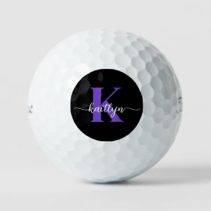Black Purple Script Monogram Golf Balls