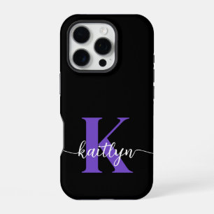 Black Purple Script Monogram iPhone 16 Pro Case