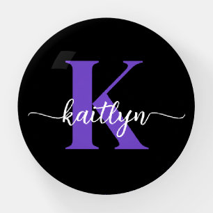 Black Purple Script Monogram Paperweight