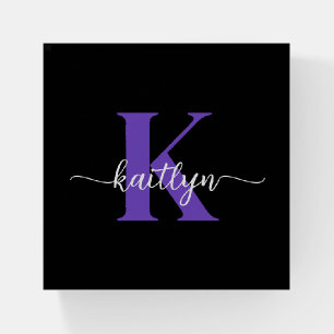 Black Purple Script Monogram Paperweight