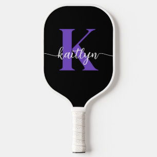 Black Purple Script Monogram Pickleball Paddle