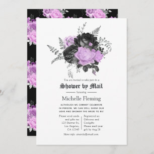 Black Purple & Silver Floral Bridal Shower by Mail Invitation