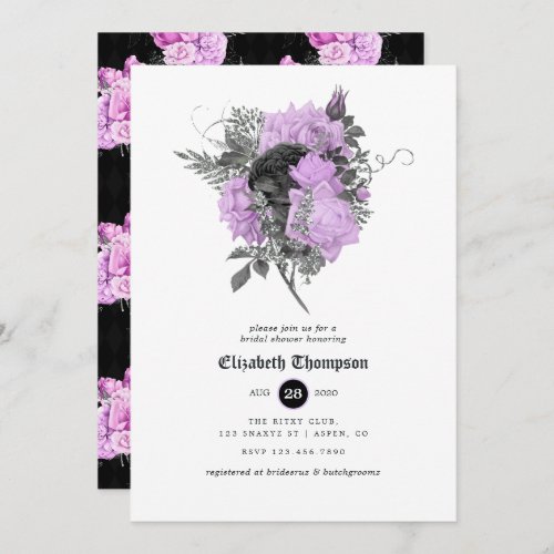 Black Purple  Silver Floral Gothic Bridal Shower Invitation