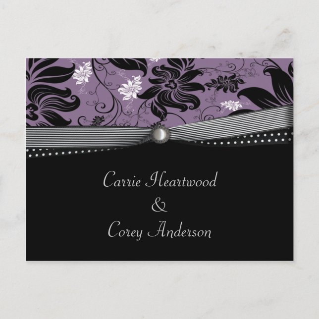 Black Purple Silver Save The Date Announcement Postcard (Front)
