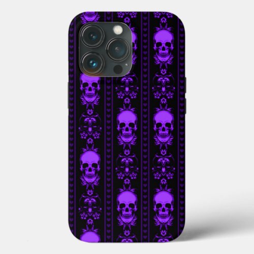Black  Purple Skull Stripes  iPhone 13 Pro Case