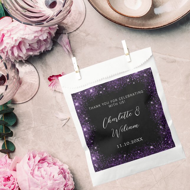 Black purple sparkles wedding thank you favor bag (Creator Uploaded)