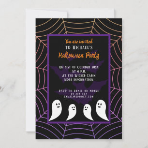 Black purple spider web Halloween ghost Invitation