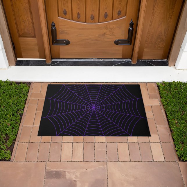 Black purple spider web Halloween pattern Doormat (Outdoor)