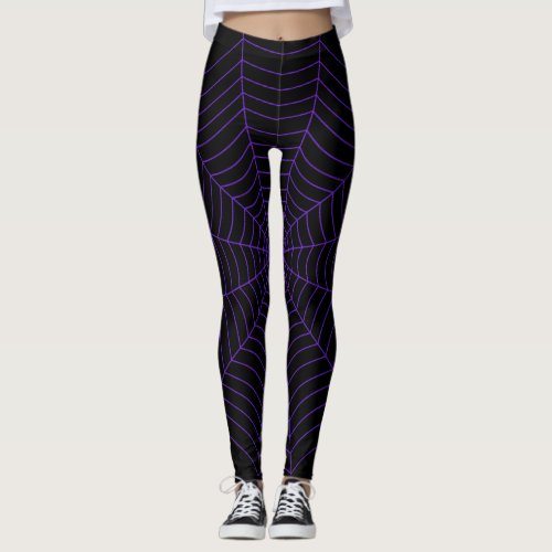 Black purple spider web Halloween pattern Leggings