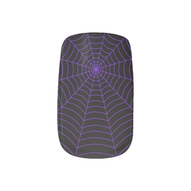Black purple spider web Halloween pattern Minx Nail Art (Left Thumb)